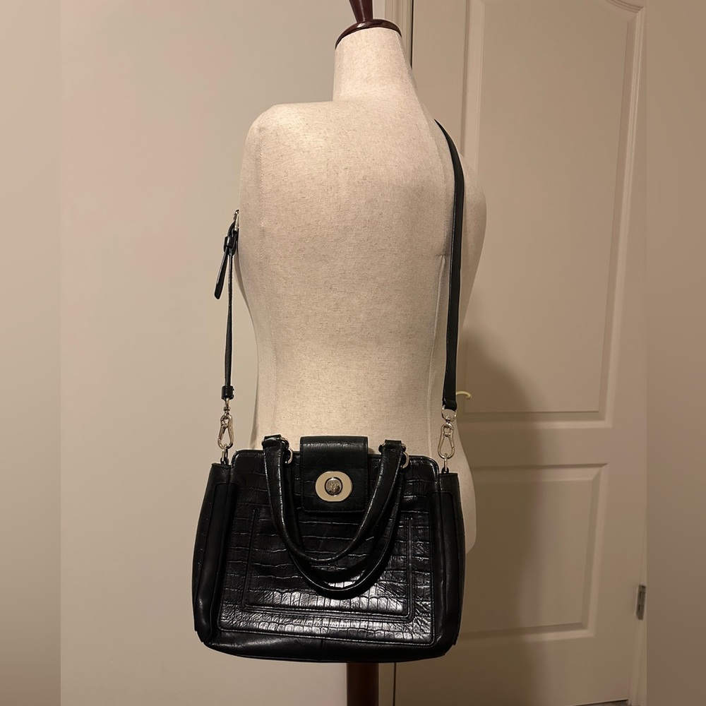 Cole Haan Elegant Black Crocodile-Embossed Handbag